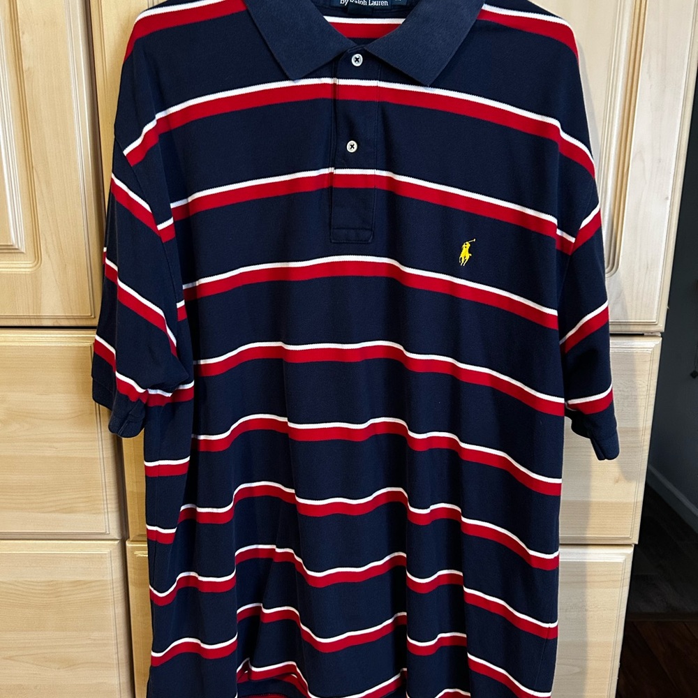 Ralph Lauren Navy Blue Striped Polo Shirt
